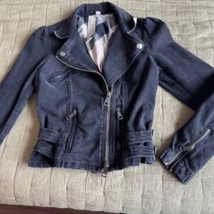 $695 Authentic Burberry Brit Jean Denim Biker jacket coat size S Small US 8 6